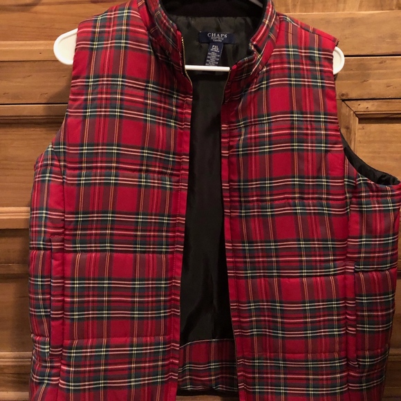 Chaps Womens Red Plaid Vest Petite Pxl 